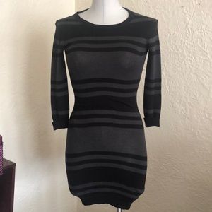 French Connection Black Dark Gray Stripe Tunic Sweater 0